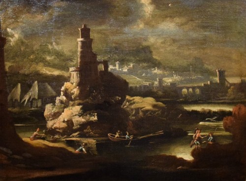 Night Landscape with Tower and Fortified Villages - Late 17th century